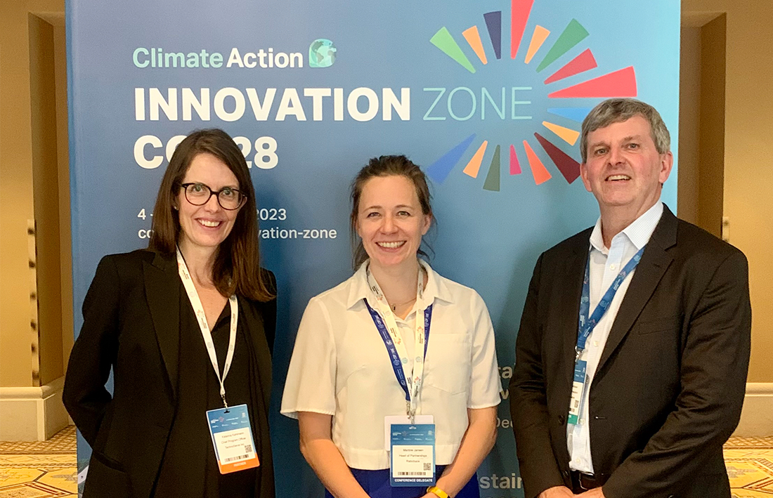 MoU signing at COP28 UAE with Katarina Kahlmann, Chief Program Officer of TechnoServe, Martine Jansen, Head of Partnerships Acorn, William Warshauer, President and CEO of TechnoServe.